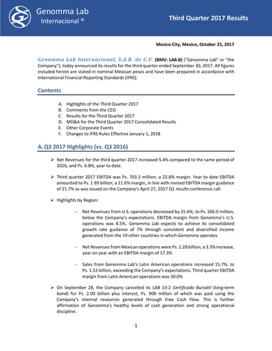 Thumbnail Genomma Lab Internacional Quarterly Report 2017-q3
