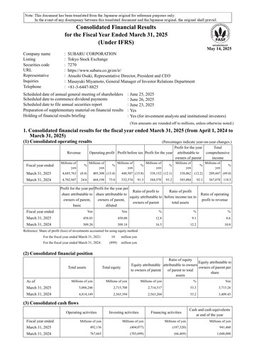 Thumbnail Subaru Financial Report 2024-2025