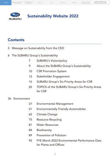 Thumbnail Subaru Sustainability Report 2022