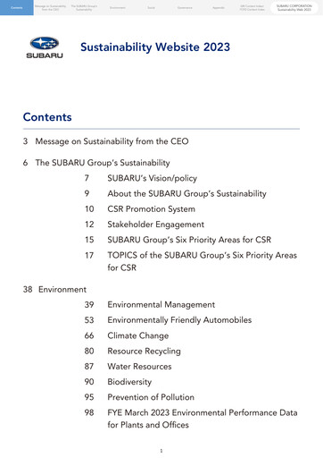 Thumbnail Subaru Sustainability Report 2023