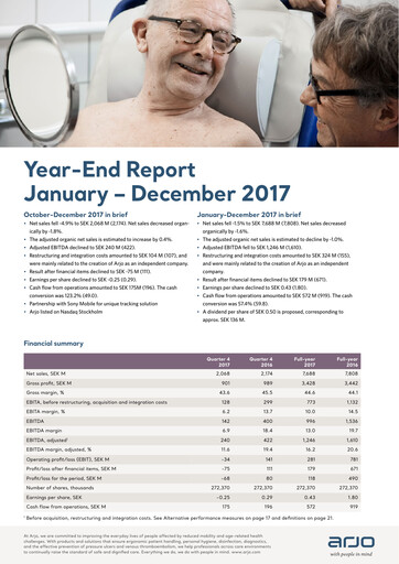 Thumbnail Arjo AB Quarterly Report 2017-q4