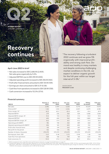 Thumbnail Arjo AB Quarterly Report 2023-q2