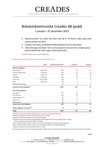 Thumbnail Creades AB Quarterly Report 2013-q4