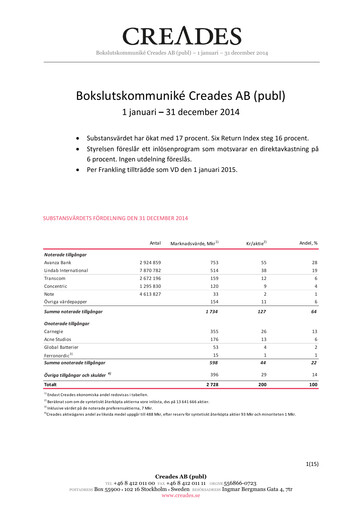Thumbnail Creades AB Quarterly Report 2014-q4