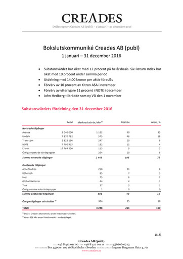 Thumbnail Creades AB Quarterly Report 2016-q4