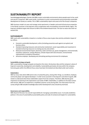 Miniature Samhällsbyggnadsbolaget i Norden Rapport de durabilité 2018