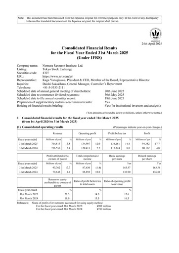 Thumbnail Nomura Research Institute
 Financial Report fy2025