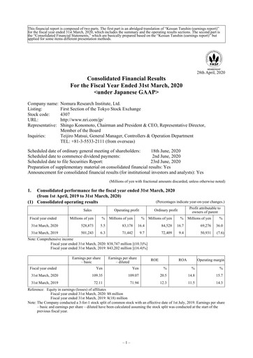 Thumbnail Nomura Research Institute
 Financial Statement fy2020