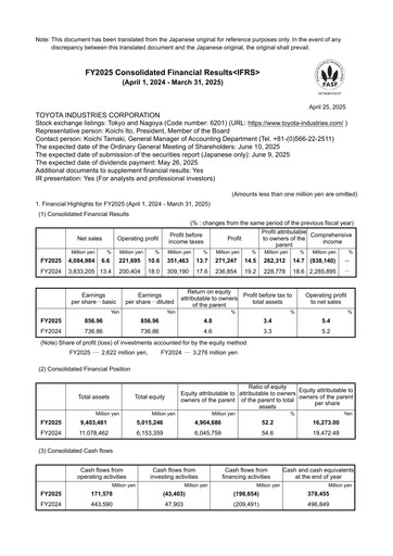 Thumbnail Toyota Industries
 Financial Report fy2025