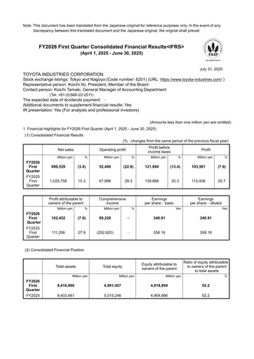 Thumbnail Toyota Industries
 Financial Report fy2026-q1