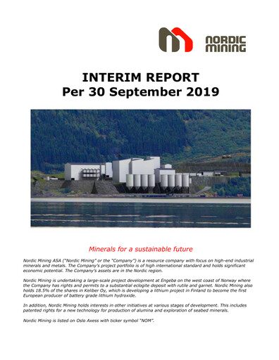 Thumbnail Nordic Mining ASA Quarterly Report 2019-q3