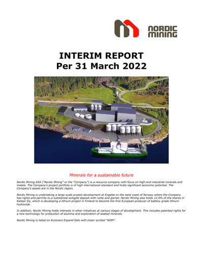 Thumbnail Nordic Mining ASA Quarterly Report 2022-q1