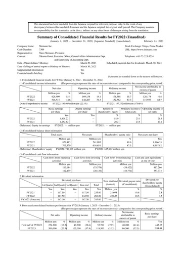 Thumbnail Shimano Financial Statement 2022
