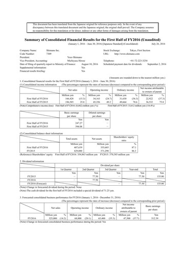 Thumbnail Shimano Half-year Report 2016-h1
