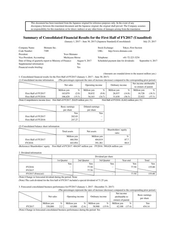 Thumbnail Shimano Half-year Report 2017-h1
