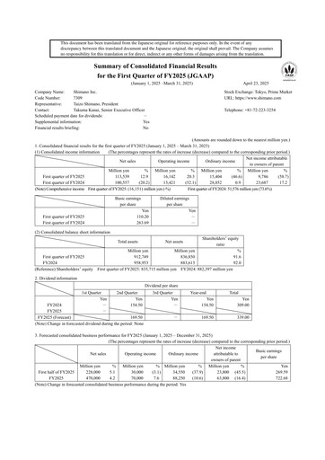 Thumbnail Shimano Quarterly Report 2025-q1