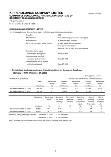 Thumbnail Kirin Holdings
 Financial Report 2008