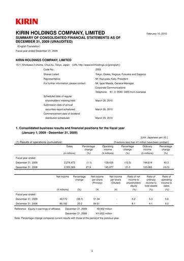 Thumbnail Kirin Holdings
 Financial Report 2009