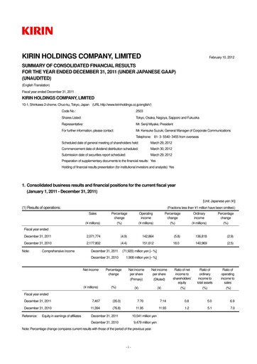 Thumbnail Kirin Holdings
 Financial Report 2011