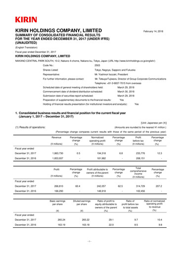 Thumbnail Kirin Holdings
 Financial Report 2017
