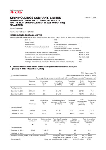 Thumbnail Kirin Holdings
 Financial Statement 2025