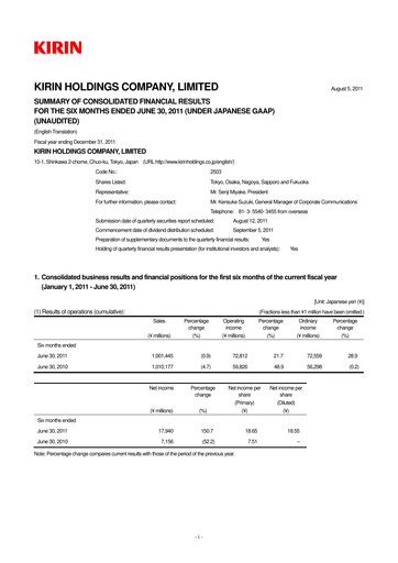 Miniature Kirin Holdings
 Rapport semestriel 2011