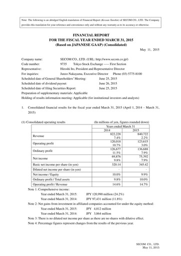 Thumbnail Secom
 Financial Report 2015