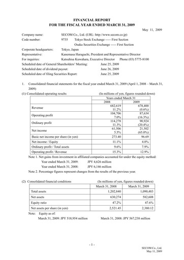 Thumbnail Secom
 Financial Statement 2009