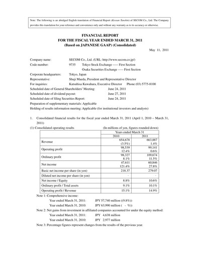 Thumbnail Secom
 Financial Statement 2011