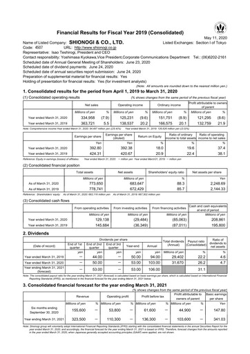 Thumbnail Shionogi
 Financial Report fy2019
