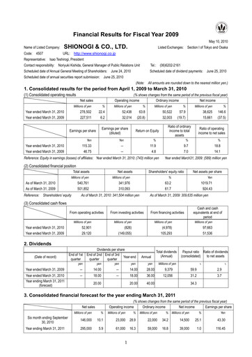 Thumbnail Shionogi
 Financial Statement fy2009