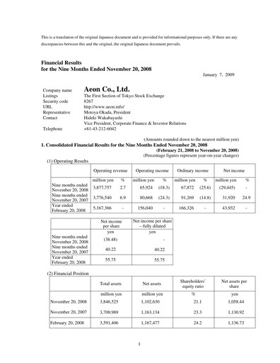 Thumbnail Aeon Financial Report fy2008-9m
