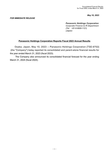 Miniature Panasonic Rapport financier 2022-2023