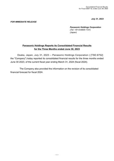 Miniature Panasonic Rapport financier 2023-q1