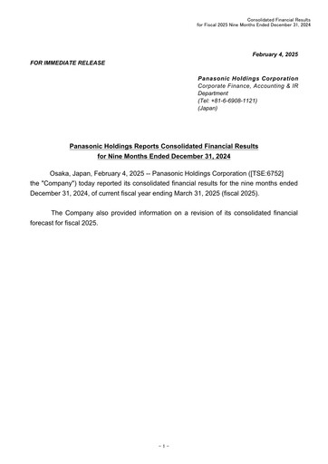 Miniature Panasonic Rapport financier 2024-9m