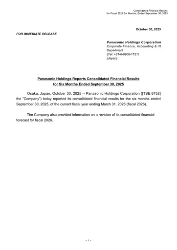 Miniature Panasonic Rapport financier 2025-h1