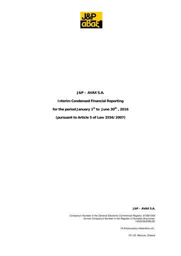 Miniature Avax S.A. Rapport semestriel 2016-h1