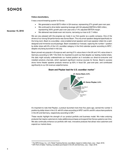 Thumbnail Sonos
 Quarterly Report 2018-q4