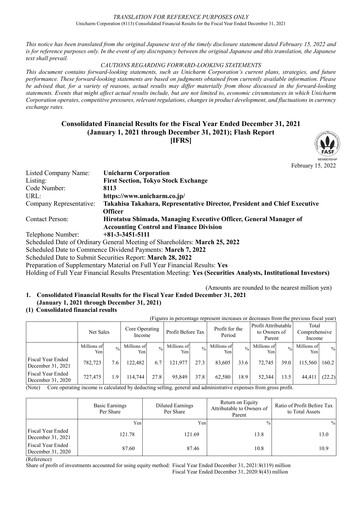 Thumbnail Unicharm
 Financial Statement 2021