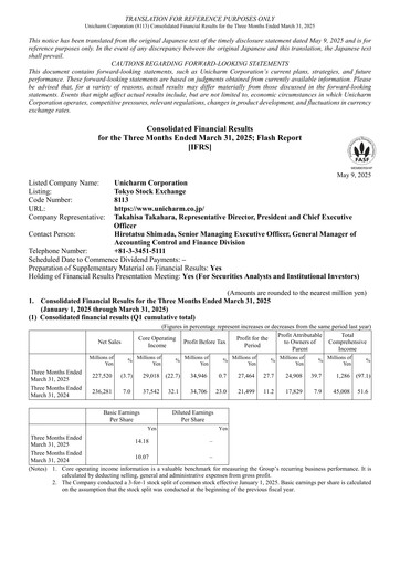 Miniature Unicharm
 Rapport trimestriel 2025-q1