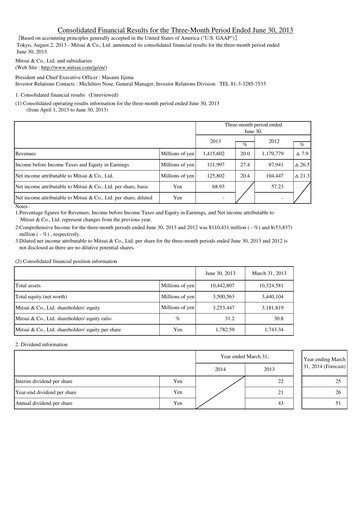 Thumbnail Mitsui Bussan
 Financial Statement 2013-q1