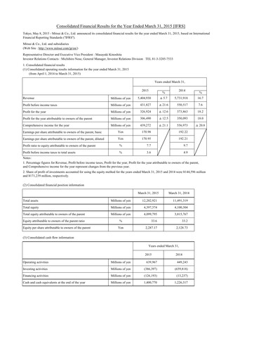 Thumbnail Mitsui Bussan
 Financial Statement 2014