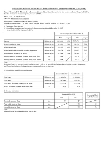Thumbnail Mitsui Bussan
 Financial Statement 2017-9m