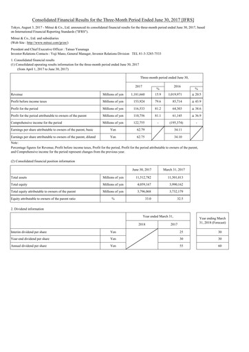 Thumbnail Mitsui Bussan
 Financial Statement 2017-q1