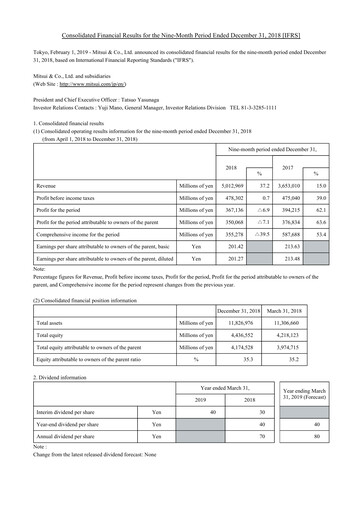 Thumbnail Mitsui Bussan
 Financial Statement 2018-9m