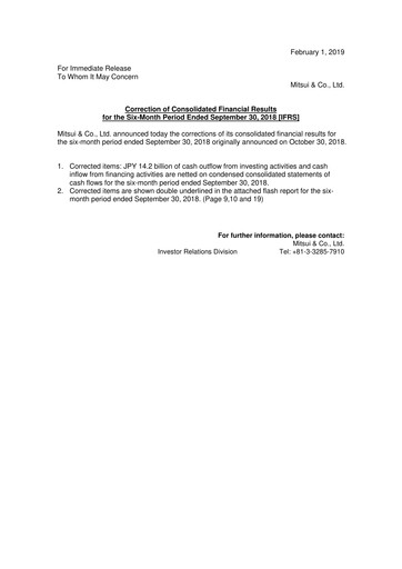 Thumbnail Mitsui Bussan
 Financial Statement 2018-h1