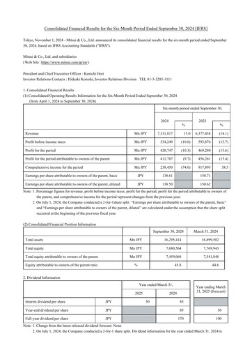 Thumbnail Mitsui Bussan
 Financial Statement 2024-h1