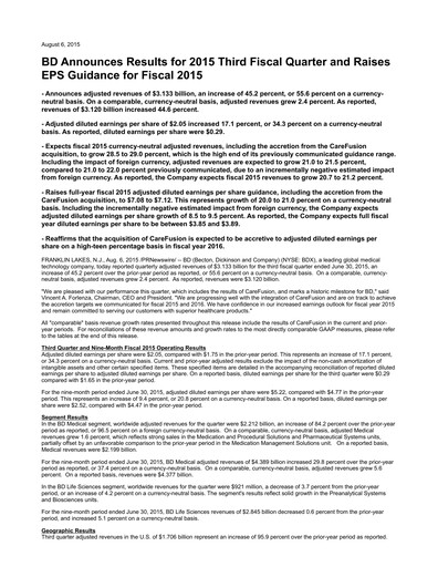 Thumbnail Becton Dickinson Quarterly Report 2015-q3