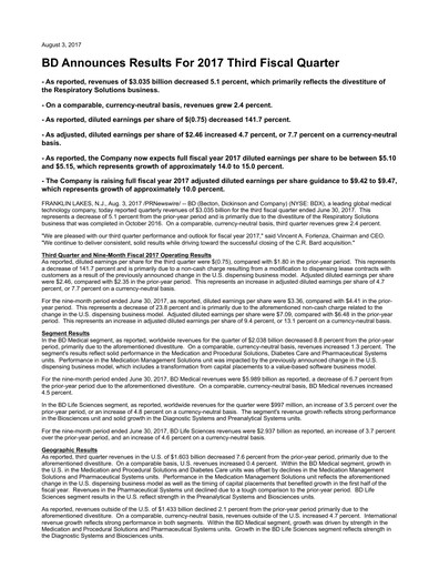 Thumbnail Becton Dickinson Quarterly Report 2017-q3