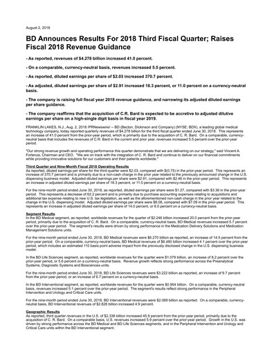 Thumbnail Becton Dickinson Quarterly Report 2018-q3